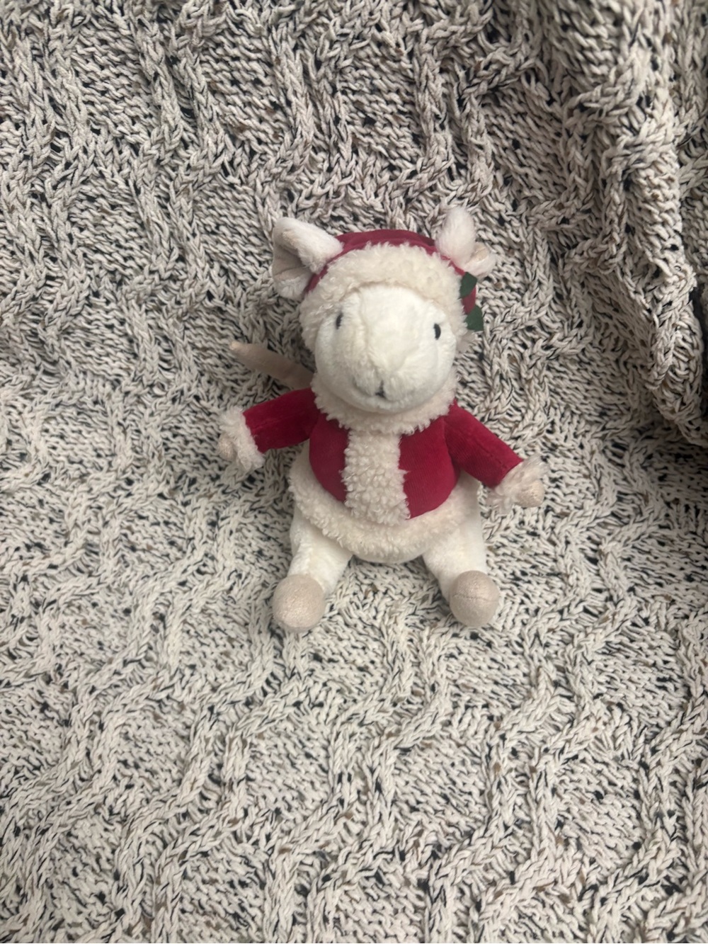 Jellycat White Lamb in Red Holiday Jacket Plush